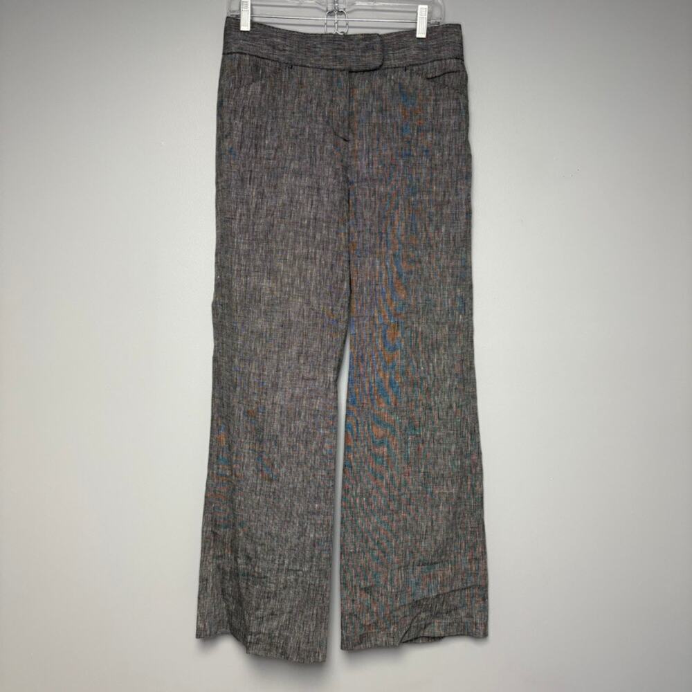 100% Linen Y2K Neutral Grey Woven Wide Leg Career Dress Pants Womens Sz 6